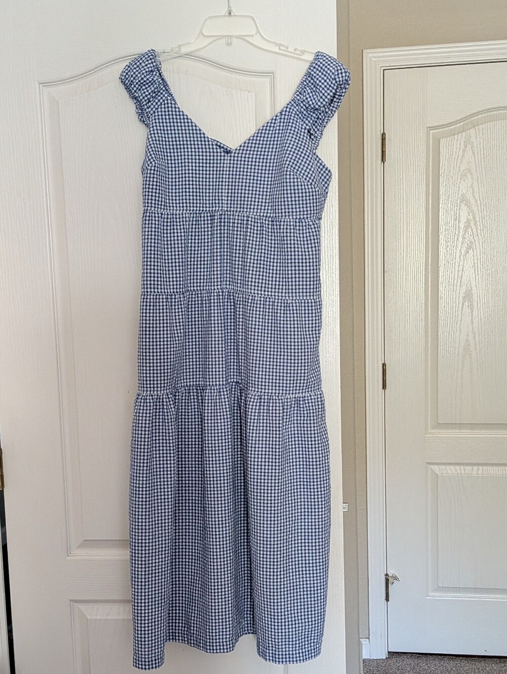 Blue And White Gingham Maxi Dress, Size M